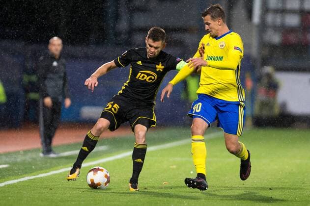 OLOMOUC 14.09.2017 PILKA NOZNA LIGA EUROPY KOLEJKA 01 GRUPA F FK FASTAV ZLIN - SHERIFF TIRASPOL SPORT FOOTBALL - UEFA EUROPA LEAGUE ROUND I GROUP F FASTAV ZLIN - SHERIFF TIRASPOL NZ. MATEO SUSIC (SHERIFF) VUKADIN VUKADINOVIC (FASTAV) FOT. MICHAL CHWIEDUK FOKUSMEDIA.COM.PL NEWSPIX.PL --- Newspix.pl  170914CHW010