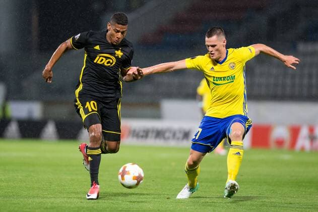 OLOMOUC 14.09.2017 PILKA NOZNA LIGA EUROPY KOLEJKA 01 GRUPA F FK FASTAV ZLIN - SHERIFF TIRASPOL SPORT FOOTBALL - UEFA EUROPA LEAGUE ROUND I GROUP F FASTAV ZLIN - SHERIFF TIRASPOL NZ. JAIRO DE MACEDO DA SILVA (SHERIFF) ONDREJ BACO (FASTAV) FOT. MICHAL CHWIEDUK FOKUSMEDIA.COM.PL NEWSPIX.PL --- Newspix.pl  170914CHW014