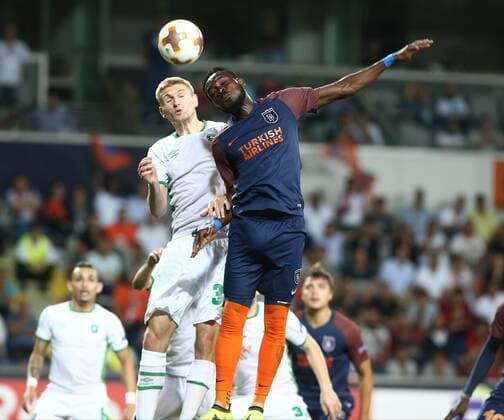 Gael Clichy of Basaksehir and Igor Plastun of Ludogorets during the UEFA Europa League Group c match between Medipol Basaksehir and Ludogorets Razgrad at Fatih Terim Stadium in Istanbul , Turkey on September 14 , 2017. Final Scores : Basaksehir 0 - Ludogorets 0 
