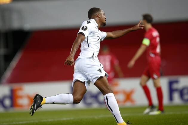 Nice Alassane Plea celebrates after scoring during a soccer game between Belgian team SV Zulte Waregem and French club OGC Nice, Thursday 14 September 2017 in Waregem, the first match of the group stage (Group K) of the Europa League tournament. BRUNOxFAHY  x05164514x
