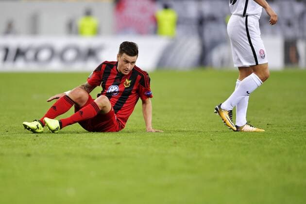 170914 Östersunds Jamie Hopcutt under fotbollsmatchen i Europa League mellan Zorya och Östersund den 14 september 2017 i Lviv.  Copyright: JOHANNAxLUNDBERG BB170914JL015