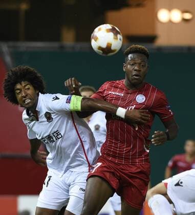 WAREGEM, BELGIUM - SEPTEMBER 14 : Dante and Aaron Leya Iseka forward of SV Zulte Waregem during the UEFA Europa League, Group K stage match between SV Zulte Waregem and OGC Nice at the Regenboog stadium on September 14, 2017 in Waregem, Belgium, 14 09 2017 FOOTBALL : SV Zulte Waregem v OGC Nice : UEFA Europa League - 14 09 2017 PHOTONEWS PANORAMIC  775031117