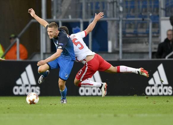 duel Action shot Pavel Kaderabek TSG 1899 Hoffenheim against Nuno Sequeira Sporting Braga TSG 1899 Hoffenheim vs Sporting SC Braga Europe League 14 09 2017 TSG 1899 Hoffenheim vs Sporting SC Braga