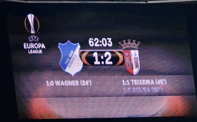 Scoreboard Game Results 1 2 TSG 1899 Hoffenheim vs Sporting SC Braga Europe League 14 09 2017 TSG 1899 Hoffenheim vs Sporting SC Braga