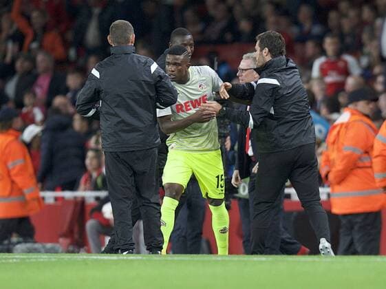 Arsenal v FC Cologne UEFA Champions League Jhon Cordoba of FC Cologne (15) celebrates after scoring the opening goal during the UEFA Champions League match at the Emirates Stadium, London Content Not Available For UK Newspapers Copyright: xAlanxStanfordx FIL-10666-0021
