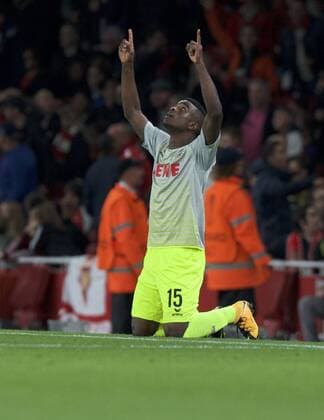 Arsenal v FC Cologne UEFA Champions League Jhon Cordoba of FC Cologne (15) celebrates after scoring the opening goal during the UEFA Champions League match at the Emirates Stadium, London Content Not Available For UK Newspapers Copyright: xAlanxStanfordx FIL-10666-0023