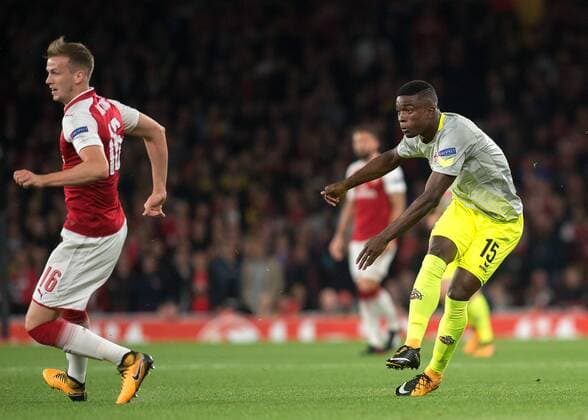 Jhon C—rdoba of FC Colgne scores the opening goal during the UEFA Europa League group stage match between Arsenal and FC Cologne at the Emirates Stadium, London, England on 14 September 2017. Copyright: xVincexMignottx 16660006