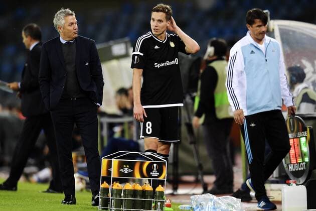 170914 Anders Konradsenm of Rosenborg, gets substituted, during the UEFA Europa League match between Real Sociedad and Rosenborg on September 14, 2017 in San Sebastian. Photo: Vegard Wivestad GrÃ¸tt BILDBYRAN kod VG 170013  Copyright: VEGARDxWIVESTADxGRÃ?TT BB170914BB590