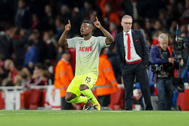 London England 14 09 2017 UEFA Europe League 2017 18 Season 1st Game Day FC Arsenal 1 FC Cologne goal to 0 1 Scorer Jhon Andres Cordoba Koe cheering DeFodi048