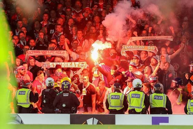 London England 14 09 2017 UEFA Europe League 2017 18 Season 1st Game Day FC Arsenal 1 FC Cologne Cologne supporters ignite Pyrotechnics DeFodi048