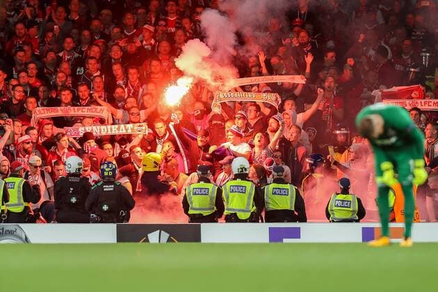 London England 14 09 2017 UEFA Europe League 2017 18 Season 1st Game Day FC Arsenal 1 FC Cologne Cologne supporters ignite Pyrotechnics DeFodi048