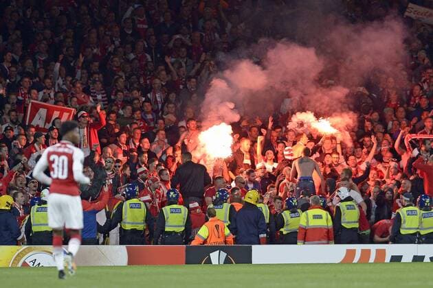 London England 14 09 2017 UEFA Europe League 2017 18 Season 1st Game Day FC Arsenal 1 FC Cologne Pyrotechnics supporters Cologne