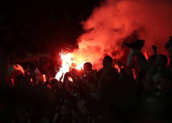 14th September 2017, Emirates Stadium, London, England; UEFA Europa League Group stage, Arsenal versus FC Cologne; FC Koln fans set of flares after Jhon Cordoba of FC Koln scores in the 9th minute, 0-1 FC Koln  ActionPlus11930026