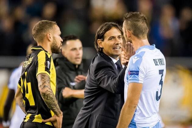 Fußball, EL, Vitesse Arnheim - Lazio Rom (L-R) Luc Castaignos of Vitesse, coach Simone Inzaghi of SS Lazio, Stefan de Vrij of SS Lazio during the UEFA Europa League group K match between Vitesse Arnhem and Lazio Roma at Gelredome on September 14, 2017 in Arnhem, The Netherlands UEFA Europa League 2017 2018 xVIxVIxImagesx xRonaldxBonestrooxIVx 8745585