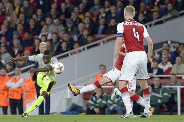 ger Europe League Arsenal London vs 1 FC Cologne 14 09 2017 Emirates Stage London ger Europe League Arsenal London vs 1 FC Cologne in Picture goal to 0 1 for Cologne through John Cordoba Cologne 15 left right Per Mertesacker Arsenal 4 nordphotoxTreese nph00275