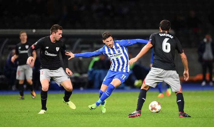 Football men Season 2017 2018 UEFA Europe League Group J 1 Matchday Hertha BSC Athletic Bilbao v l Aymeric Laporte Athletic Bilbao Mathew Leckie Hertha BSC Mikel San Jose Athletic Bilbao 14 09 2017 Copyright: xMichaelxHundtx xMatthiasxKochx