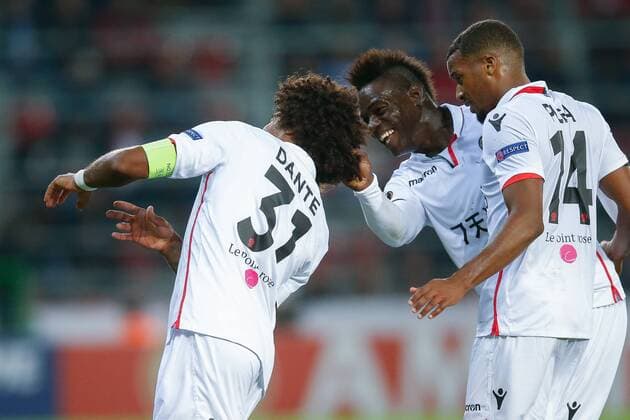 Fußball, EL, SV Zulte Waregem - OGC Nizza Nice captain Dante celebrates after scoring during a soccer game between Belgian team SV Zulte Waregem and French club OGC Nice, Thursday 14 September 2017 in Waregem, the first match of the group stage (Group K) of the Europa League tournament. BRUNOxFAHY  x05164549x