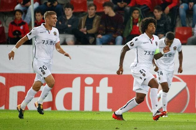 Fußball, EL, SV Zulte Waregem - OGC Nizza Nice captain Dante celebrates after scoring during a soccer game between Belgian team SV Zulte Waregem and French club OGC Nice, Thursday 14 September 2017 in Waregem, the first match of the group stage (Group K) of the Europa League tournament. KURTxDESPLENTER  x05164564x