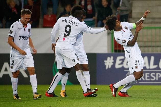 Fußball, EL, SV Zulte Waregem - OGC Nizza Nice captain Dante celebrates after scoring during a soccer game between Belgian team SV Zulte Waregem and French club OGC Nice, Thursday 14 September 2017 in Waregem, the first match of the group stage (Group K) of the Europa League tournament. KURTxDESPLENTER  x05164552x