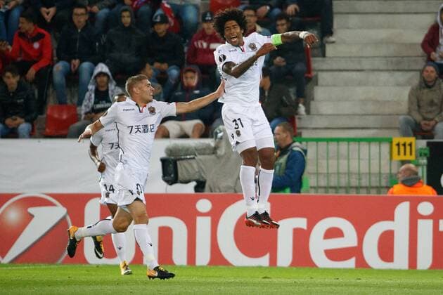 Bilder des Tages - SPORT Fußball, EL, SV Zulte Waregem - OGC Nizza Nice captain Dante celebrates after scoring during a soccer game between Belgian team SV Zulte Waregem and French club OGC Nice, Thursday 14 September 2017 in Waregem, the first match of the group stage (Group K) of the Europa League tournament. KURTxDESPLENTER  x05164559x