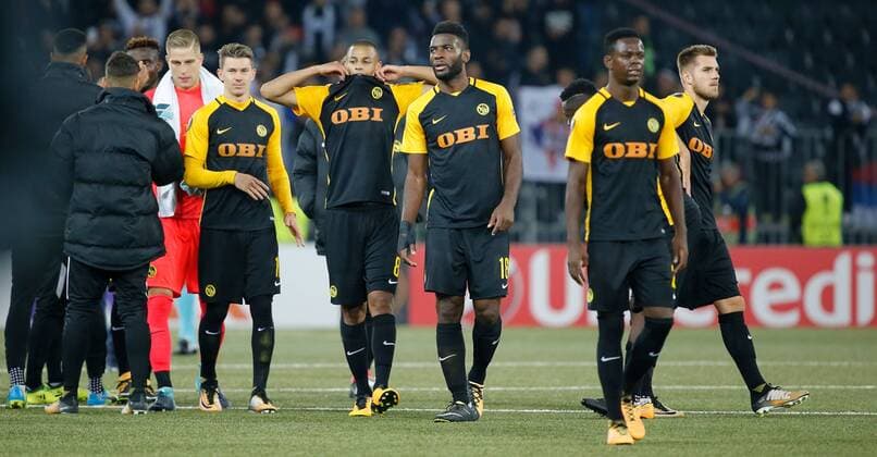 14 09 2017 Stade de Suisse Berne Switzerland Season 2017 2018 men UEFA Europe League Group stage BSC Young Boys Berne FK Partizan Belgrade Entäuschung After the Game UA Djibril Sow Jean Pierre Nsame and Jordan Lotomba Young Boys