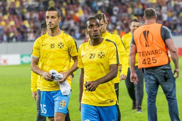 September 14, 2017: Marko Momcilovic 15 (FCSB Bucharest) and William Amorim 29 (FCSB Bucharest) after the UEFA Europa League 2017-2018, Groupe Stage, Groupe G game between FCSB Bucharest (ROU) and FC Viktoria Plzen (CZE) at National Arena Stadium, Bucharest, Romania ROU.  Copyright: xCronos CatalinxSoarex cronoscs14092017104634