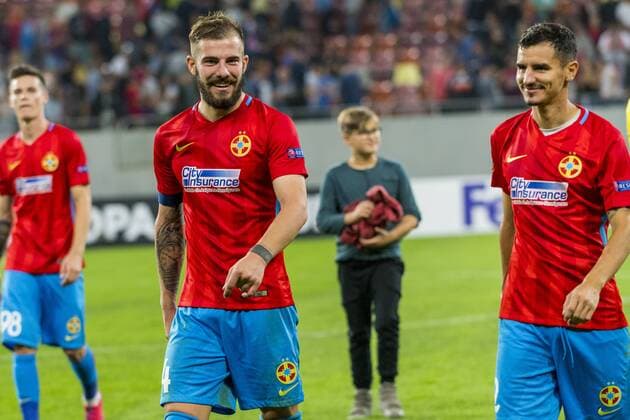 September 14, 2017: Mihai Balasa 4 (FCSB Bucharest) and Romario Benzar 2 (FCSB Bucharest) after the UEFA Europa League 2017-2018, Groupe Stage, Groupe G game between FCSB Bucharest (ROU) and FC Viktoria Plzen (CZE) at National Arena Stadium, Bucharest, Romania ROU.  Copyright: xCronos CatalinxSoarex cronoscs14092017104635