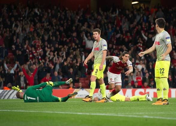 Hector Bellerin of Arsenal celebrates scoring during the UEFA Europa League group stage match between Arsenal and FC Cologne at the Emirates Stadium, London, England on 14 September 2017. Copyright: xVincexMignottx 16660017