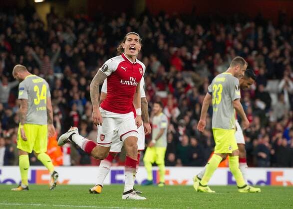 Hector Bellerin of Arsenal celebrates scoring during the UEFA Europa League group stage match between Arsenal and FC Cologne at the Emirates Stadium, London, England on 14 September 2017. Copyright: xVincexMignottx 16660018