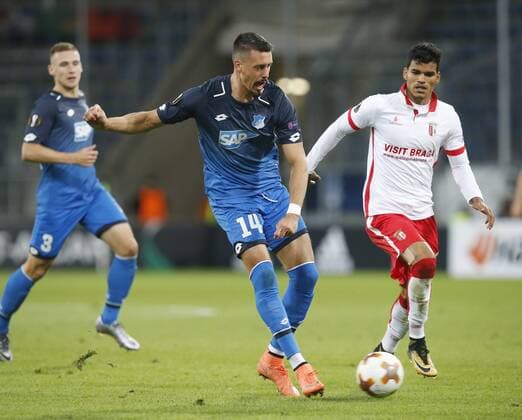 Sandro Wagner Hoffenh Individual action at Ball TSG 1899 Hoffenheim Sporting Braga Sinsheim ger 14 09 2017 Europe League 2017 2018