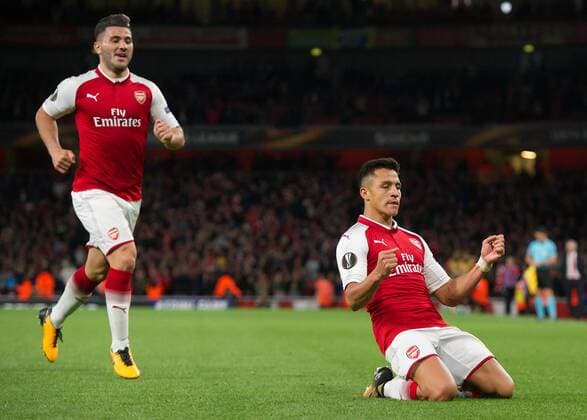 Alexis Sanchez of Arsenal celebrates scoring during the UEFA Europa League group stage match between Arsenal and FC Cologne at the Emirates Stadium, London, England on 14 September 2017. Copyright: xVincexMignottx 16660052