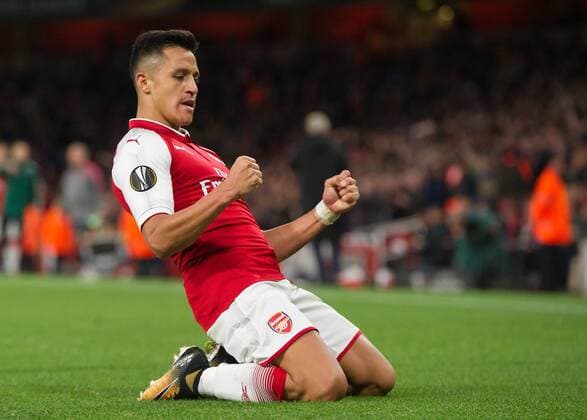 Alexis Sanchez of Arsenal celebrates scoring during the UEFA Europa League group stage match between Arsenal and FC Cologne at the Emirates Stadium, London, England on 14 September 2017. Copyright: xVincexMignottx 16660053