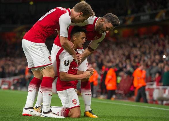 Alexis Sanchez of Arsenal celebrates scoring during the UEFA Europa League group stage match between Arsenal and FC Cologne at the Emirates Stadium, London, England on 14 September 2017. Copyright: xVincexMignottx 16660054