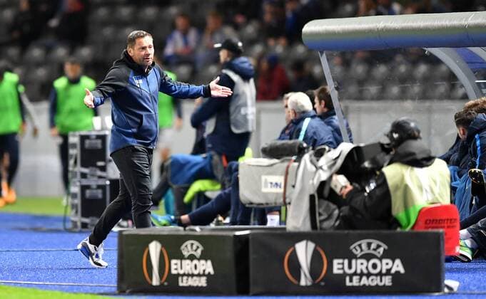 Pal Dardai team manager Hertha BSC disappointed to the Side line Hertha BSC Berlin Athletic Bilbao Europe League Group stage 1 Matchday Football Football Soccer men Men Men Germany Germany Berlin 14 9 2017 Olympic Stadium