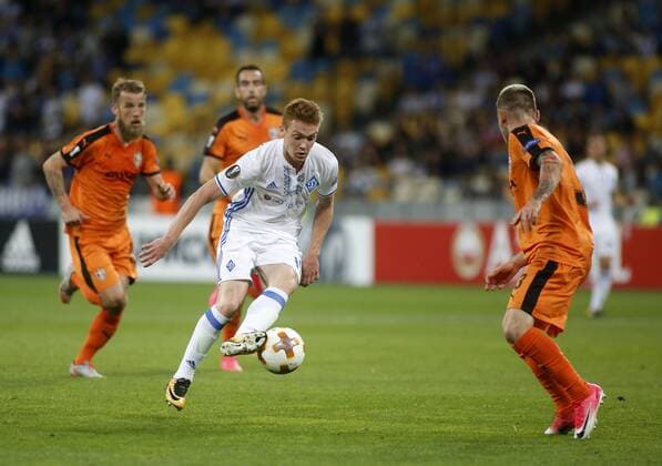Fußball, EL, Dynamo Kiew - KF Skenderbeu Korca September 14, 2017 - Dynamo Viktor Tsygankov (C ) in action during the UEFA Europa League Group B soccer match between FC Dynamo Kyiv and FC SkoÂ«nderbeu , at the NSK Olimpiyskyi in Kyiv, Ukraine, September 14, 2017. The UEFA Europa League Group B soccer match between FC Dynamo Kyiv and FC SkÃ«nderbeu , at the NSK Olimpiyskyi in Kyiv. - ZUMAs334 80118194st Copyright: xAnatoliixStepanovx