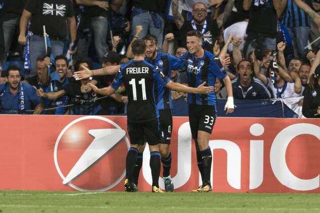 Bryan Cristante (Atalanta), SEPTEMBER 14, 2017 - Football Soccer : Bryan Cristante (C) of Atalanta celebrates after scoring their 3rd goal during the UEFA Europa League Group E match between Atalanta BC 3-0 Everton FC at Mapei Stadium - Citta del Tricolore in Reggio Emilia, Italy. Noxthirdxpartyxsales  (ptmb113585)