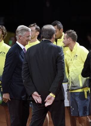 BRUSSELS, BELGIUM - SEPTEMBER 15: King Philippe of Belgium meets the players Keyton Hewitt of Australia during the Davis Cup World Group Semifinal match between Belgium and Australia on September 15, 2017 in Brussels, Belgium, 14 09 2017 Roi Philippe TENNIS : Coupe Davis Belgique vs Australie - Bruxelles - 15 09 2017 PhotoNews Panoramic  775038777