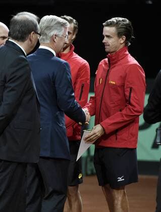 BRUSSELS, BELGIUM - SEPTEMBER 15: King Philippe of Belgium meets the players Arthur De Greef during the Davis Cup World Group Semifinal match between Belgium and Australia on September 15, 2017 in Brussels, Belgium, 14 09 2017 Roi Philippe TENNIS : Coupe Davis Belgique vs Australie - Bruxelles - 15 09 2017 PhotoNews Panoramic  775038777