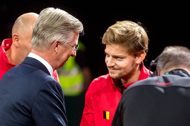 Belgium , Brussels , Sep 13 , 2017 - Davis Cup World Group semi-final between Belgium and Australia, between Belgian David Goffin and Australian John Millman - Opening Ceremony - King Philippe Filip of Belgium & David Goffin Copyright Danny Gys Reporters xxGYS 