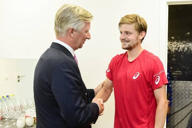 King Philippe - Filip of Belgium and Belgian David Goffin pictured after the first game of the Davis Cup World Group semi-final between Belgium and Australia, between Belgian David Goffin ATP Tennis Herren 12) and Australian John Millman (ATP 185), Friday 15 September 2017, in Brussels. The Davis Cup game is played from 15 to 17 September 2017 in Brussels. LAURIExDIEFFEMBACQ  x05165068x
