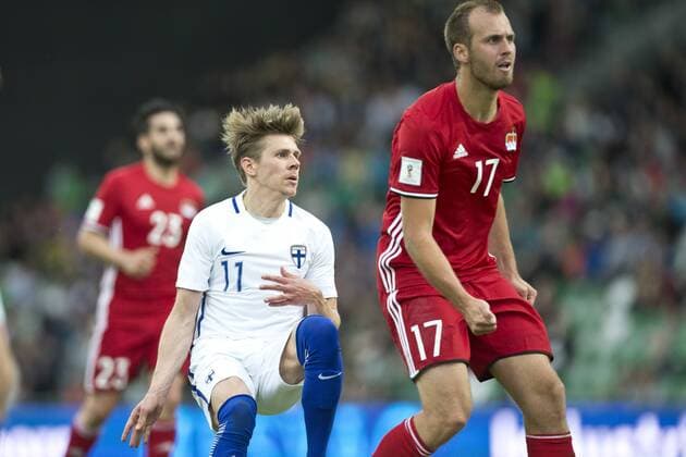 Riku Riski, FIN 11 and Robin Gubser, LIE 17 during an international football friendly match between Finland and Liechtenstein at the Veritas Stadion in Turku, Finland June 7. 2017.  Copyright: xTomixHänninenx np24170607204311