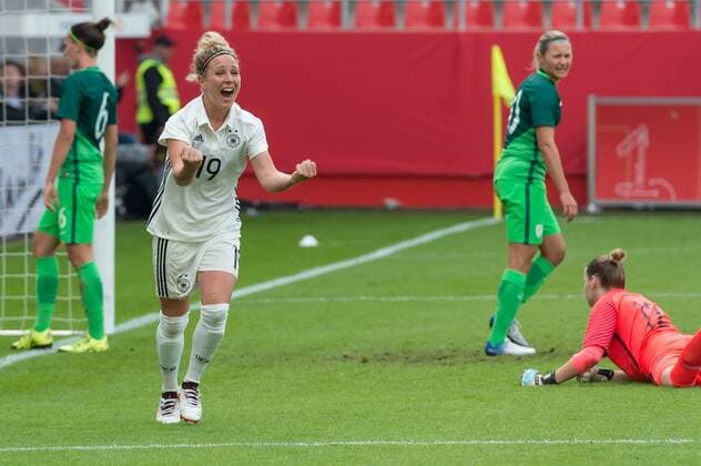 Ingolstadt Germany 16 09 2017 FIFA World Cup Qualifier 2017 18 Season Germany Slovenia cheering from Svenja Huth ger to 1 0 in Background are Dominika Conc SLO and Sonja Cevnik SLO enttauescht