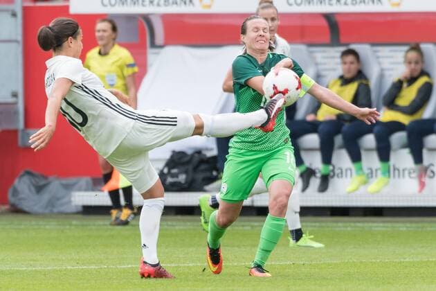 Ingolstadt Germany 16 09 2017 FIFA World Cup Qualifier 2017 18 Season Germany Slovenia duel between v l Dzsenifer Marozsan ger and Tjasa Tibaut SLO