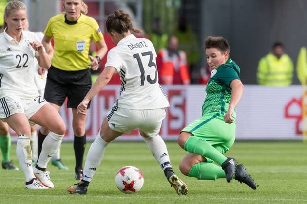 Ingolstadt Germany 16 09 2017 FIFA World Cup Qualifier 2017 18 Season Germany Slovenia duel between v l Sara Daebritz ger and Manja Rogan SLO