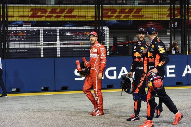 Daniel Ricciardo out 3 Red Bull Racing Max Verstappen nel 33 Red Bull Racing Sebastian Vettel ger 5 Scuderia Ferrari grand Prize from Singapore 2017 Qualifying motor aviation Formula 1 16 09 2017 Singapore Copyright: xAndre Eibner-Pressefotox EP_JAE