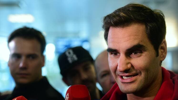 Swiss tennis player Roger Federer speaks with journalists after his arrival in Prague, Czech Republic, on September 18, 2017. Federer will take part in the first edition of the Laver Cup tennis tournament in Prague, where the team of Europe will compete with the world selection. (CTKxPhoto MichalxKamaryt) CTKPhotoP201709180461201  KMT_9436
