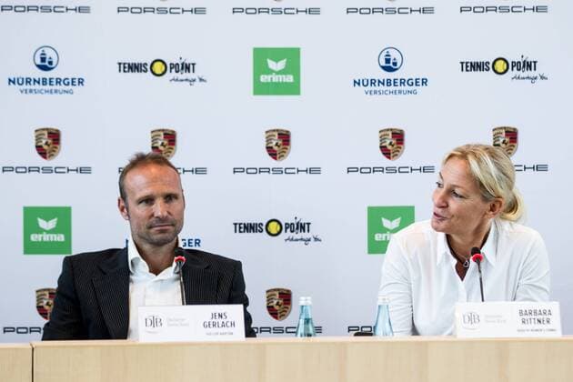 Jens Gerlach Fed Cup Captain German Tennis Confederation and Barbara Rittner DTB DTB Press conference Stuttgart City Hall Stuttgart Copyright: xWuechner Eibner-Pressefotox EP_NWR