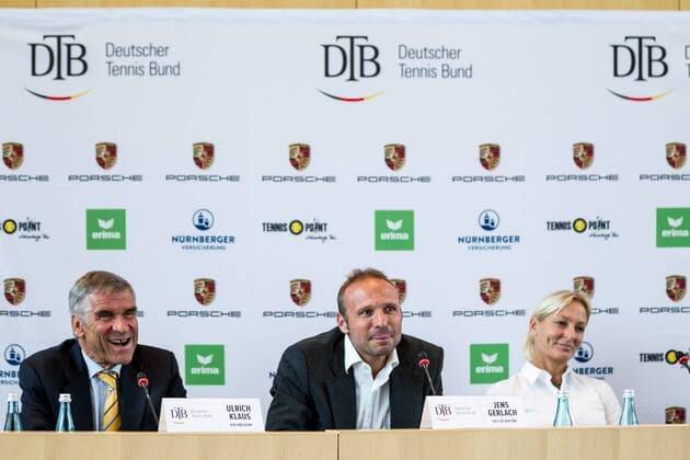 Ulrich Klaus DTB President Jens Gerlach Fed Cup Captain German Tennis Confederation and Barbara Rittner DTB DTB Press conference Stuttgart City Hall Stuttgart Copyright: xWuechner Eibner-Pressefotox EP_NWR