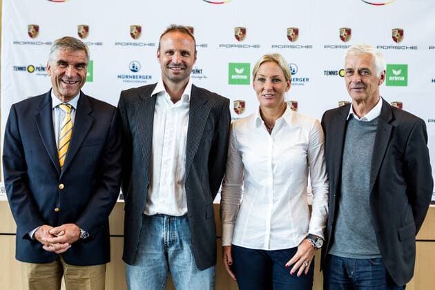 Ulrich Klaus DTB President Jens Gerlach Fed Cup Captain German Tennis Confederation and Barbara Rittner DTB DTB Sports Director Klaus Eberhard DTB Press conference Stuttgart City Hall Stuttgart Copyright: xWuechner Eibner-Pressefotox EP_NWR