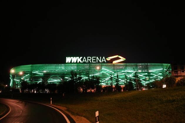 WWK Arena at Night illuminated in Gruen FC Augsburg vs RB Leipzig Football 1 Bundesliga 19 09 2017 Augsburg Bavaria Germany Copyright: xkolbert-press ChristianxKolbertx